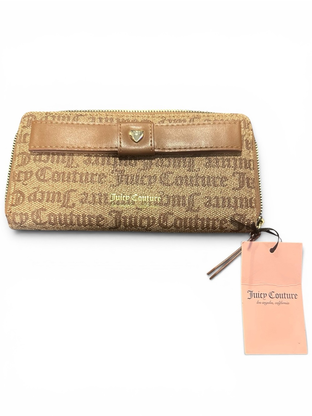 Juicy Couture Tan Monogram Bow Zip Wallet